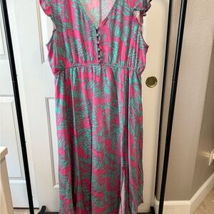 Flowy Leaf Print Dress Jessica Simpson